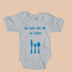 Stoer Rompertje Wit / Blauw met Tekst