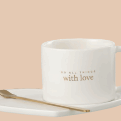 J-Line Kopje met een mooie boodschap Wit / Goud inclusief lepeltje en schoteltje